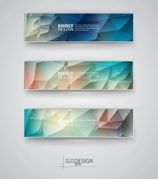 Set de Banners con Mosaico Poligonal Multicolor — Archivo Imágenes Vectoriales