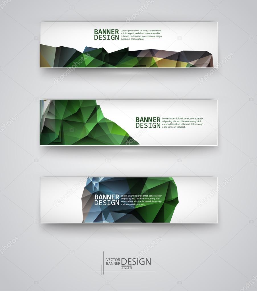Set of Banners with Multicolored Polygonal Mosaic Backgrounds