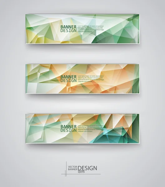 Reihe von Bannern mit mehrfarbigen, polygonalen Mosaikhintergründen — Stockvektor