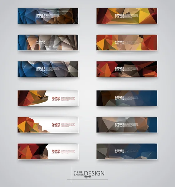 Color banners set with polygonal abstract shapes — Stok Vektör