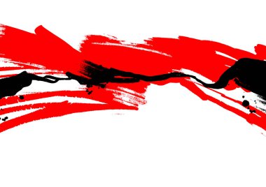 Kırmızı ve siyah fırça darbeleri, mürekkep sıçramaları ve güçlü kontrast içeren soyut vektör arka planı, modern tasarım ve reklamcılık için ideal..