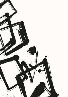 Siyah mürekkep fırçası darbelerine ve ışık arka planına sıçramış elementlere sahip, modern, sanatsal ve kenar tasarım kullanımı için ideal soyut vektör pankartı.