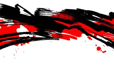 Kırmızı ve siyah fırça darbeleri, mürekkep sıçramaları ve güçlü kontrast içeren soyut vektör arka planı, modern tasarım ve reklamcılık için ideal..