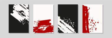 Modern vektör posteri veya arka plan olarak tasarlanmış koyu kırmızı ve siyah fırça darbeleriyle soyut boya sıçrama kompozisyonları.