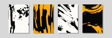 Modern vektör posteri veya arka plan olarak tasarlanmış koyu sarı ve siyah fırça darbeleriyle soyut boya sıçrama kompozisyonları.