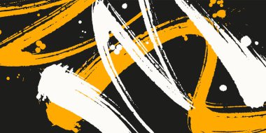 Vektör biçiminde soyut Sarı, siyah ve beyaz mürekkep fırçası bileşimi, posterler, kapaklar, markalaşma ve modern grafik tasarımı için cesur ifade arkaplanı.