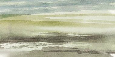 Katmanlı pastel renkleri ve yumuşak dokuları olan soyut suluboya manzara, doğadan esinlenerek sakin ve modern bir arkaplan oluşturuyor. vektör