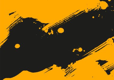 Siyah ve sarı mürekkep sıçramaları ve fırça darbeleri soyut illüstrasyon oluşturur, posterler, afişler ve modern tasarım için minimum vektör arkaplanı.