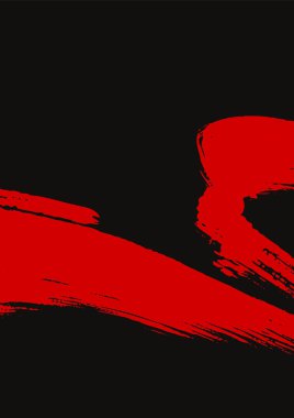 Sumi-e kaligrafi, zen estetiği ve geleneksel Asya sanatından esinlenen, akıcı kırmızı fırça darbesiyle en az Japon tarzı vektör pankartı.