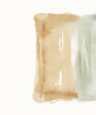 Elle boyanmış suluboya yıkama, mavi ve bej renkleri harmanlayarak modern tasarım ve sanatsal projeler için soyut bir arkaplan oluşturuyor. Vektör