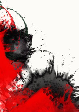Dinamik kırmızı ve siyah boyanın yer aldığı soyut sanat eserleri beyaz, enerji aktarımı, karşıtlık ve dramatik sanatsal ifadelere sıçrar. vektör
