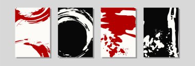 Modern vektör posteri veya arka plan olarak tasarlanmış koyu kırmızı ve siyah fırça darbeleriyle soyut boya sıçrama kompozisyonları.