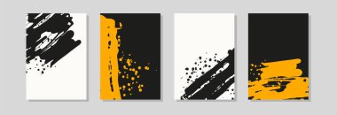 Modern vektör posteri veya arka plan olarak tasarlanmış koyu sarı ve siyah fırça darbeleriyle soyut boya sıçrama kompozisyonları.