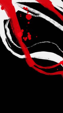 Siyah beyaz, kırmızı, fırça darbesi. Japon tarzı. Grunge dalgası lekelerinin vektör illüstrasyonu. Vektör fırçaları resimleme.