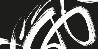 Modern sanatsal ve grafik tasarım için koyu beyaz fırça darbeleri ve mürekkep lekeleri ile ifade edilen vektör çizimi.