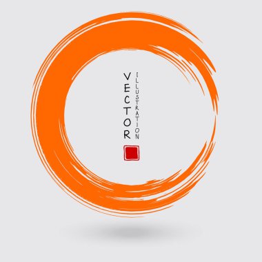 Beyaz arka planda turuncu mürekkep. Japon tarzı. Grunge Circle lekelerinin vektör illüstrasyonu