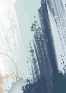 Mavi, gri ve bej boya darbeleriyle soyut kompozisyon, kıyı tonlarını çağrıştırıyor ve modern, minimal tasarım kullanımı için yumuşak hareket. vektör tasarım pankartı, noAI