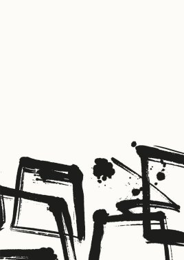 Siyah mürekkep fırçası darbelerine ve ışık arka planına sıçramış elementlere sahip, modern, sanatsal ve kenar tasarım kullanımı için ideal soyut vektör pankartı.