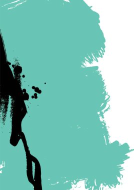 Yaratıcı sanatsal tasarım için turkuaz boya sıçramalı modern vektör çizimi ve ışık arka planında koyu siyah fırça darbesi.