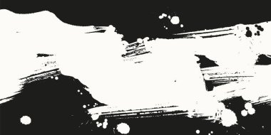 Siyah ve beyaz mürekkep sıçramaları ve fırça darbeleri soyut illüstrasyon, posterler, afişler ve modern tasarım için minimum vektör arkaplanı oluşturur.