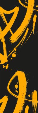 Modern sanatsal ve grafik tasarım için koyu sarı fırça darbeleri ve mürekkep lekeleri ile etkileyici vektör çizimi.