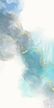 Yumuşak mavi tonlarda, akıcı dokular ve altın aksanlı zarif suluboya kompozisyonu, lüks, sakin ve yaratıcı arka planlar için idealdir. vektör