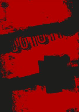 Sıkıntılı kırmızı boya dokuları ve klasik tipografi elemanları ile soyut vektör çizimi koyu tek renkli grunge arkaplan oluşturur.