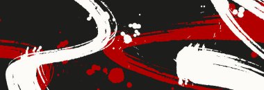 Vektör biçiminde soyut kırmızı, siyah ve beyaz mürekkep fırçası kompozisyonu, posterler, kapaklar, markalaşma ve modern grafik tasarımı için cesur ifade arkaplanı.