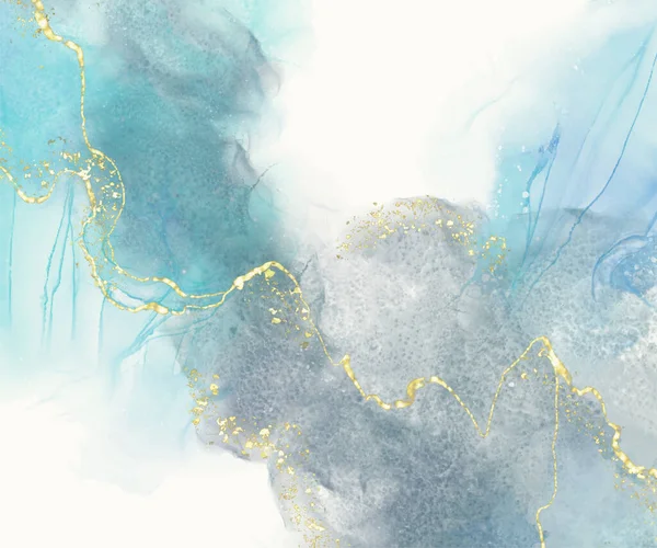 Yumuşak mavi tonlarda, akıcı dokular ve altın aksanlı zarif suluboya kompozisyonu, lüks, sakin ve yaratıcı arka planlar için idealdir. vektör