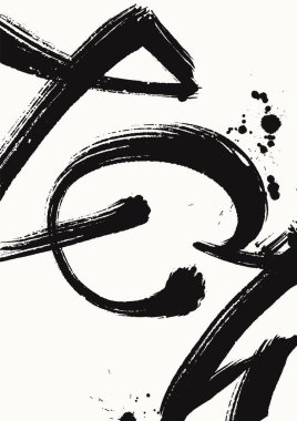 Kalın siyah fırça darbelerine ve hafif arkaplan üzerine sıçramalara sahip asgari soyut vektör, modern markalaşma, posterler ve yaratıcı düzenler için ideal.