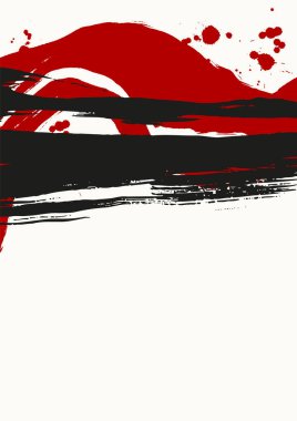 Vektör biçiminde soyut kırmızı, siyah ve beyaz mürekkep fırçası kompozisyonu, posterler, kapaklar, markalaşma ve modern grafik tasarımı için cesur ifade arkaplanı.