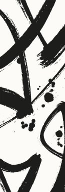 Modern sanatsal ve grafik tasarım için koyu siyah fırça darbeleriyle etkileyici vektör çizimi ve ışık arka planına mürekkep sıçramaları.