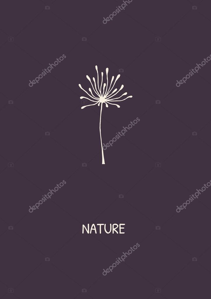 Abstract flower on purple background. Minimalist styled dandelion. Vector illustration.
