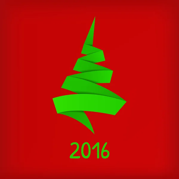 程式化的折纸圣诞树红色背景上. — 图库矢量图片