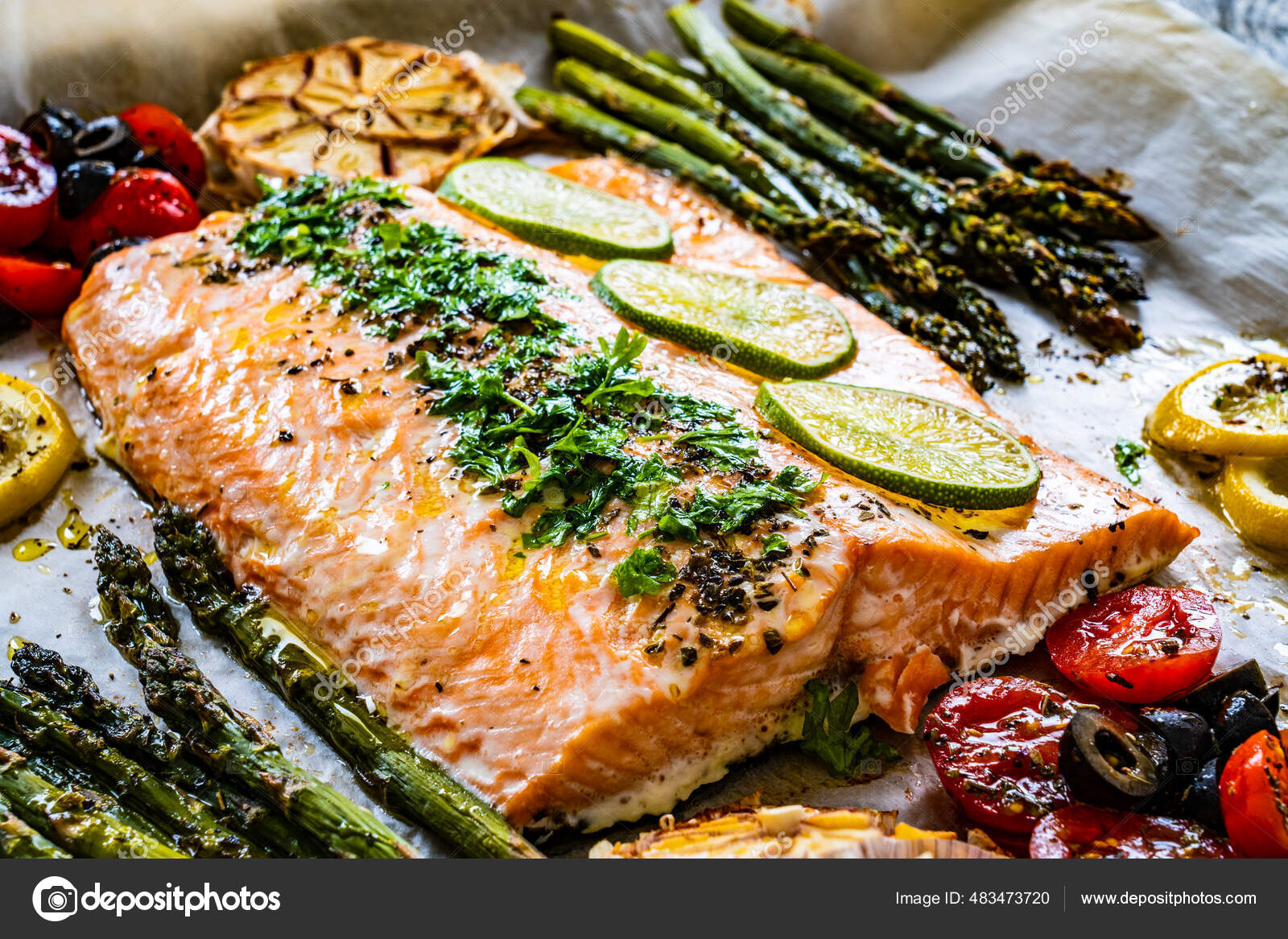 Sheet Pan Dinner Roasted Salmon Steak Asparagus Lemon Rosemary