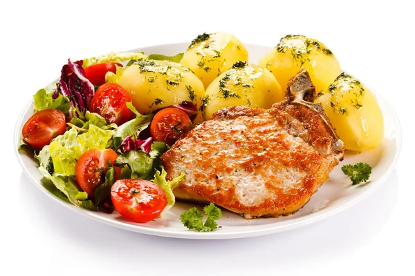 Pork chop, boiled potatoes — Stock Photo, Image