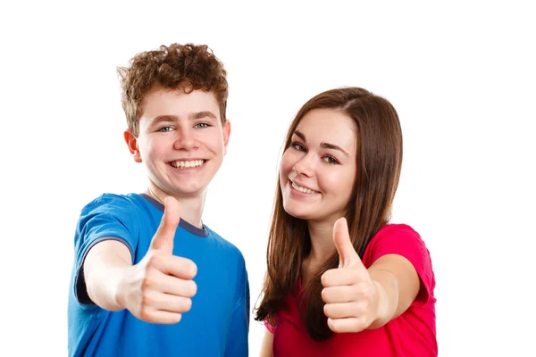 Girl and boy showing thumbs up — Stock Photo, Image