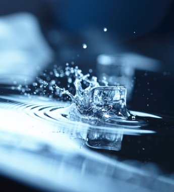 Ise cubes with water splash