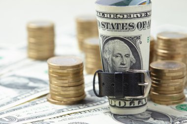 kuşaklı dolar ve madeni paralar 