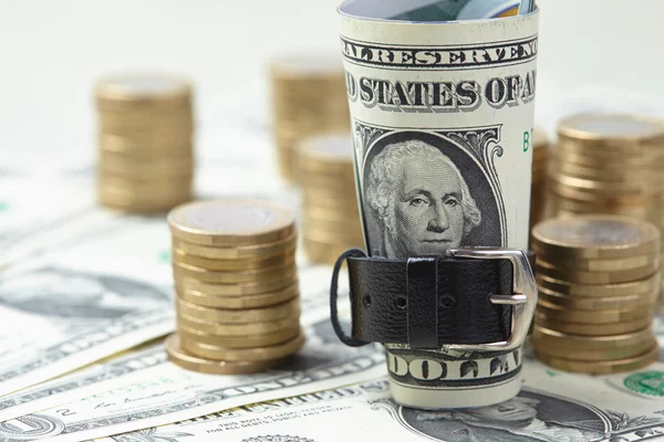 kuşaklı dolar ve madeni paralar 