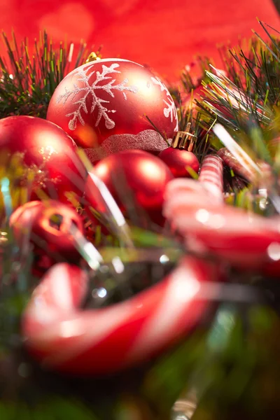 Christmas balls with candy canes — Stock Photo, Image