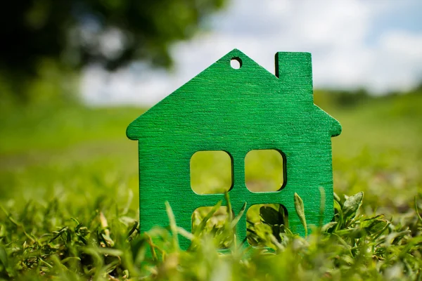 Деревянный дом на зеленой траве — стоковое фото