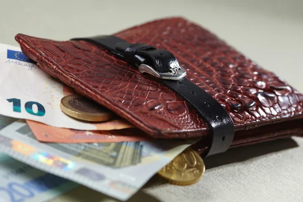 LEATHER WALLET AND MONEY — стоковое фото