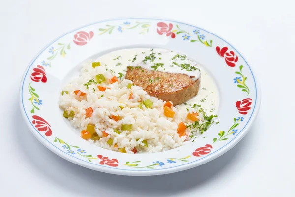 Chuleta casera con arroz — Foto de Stock