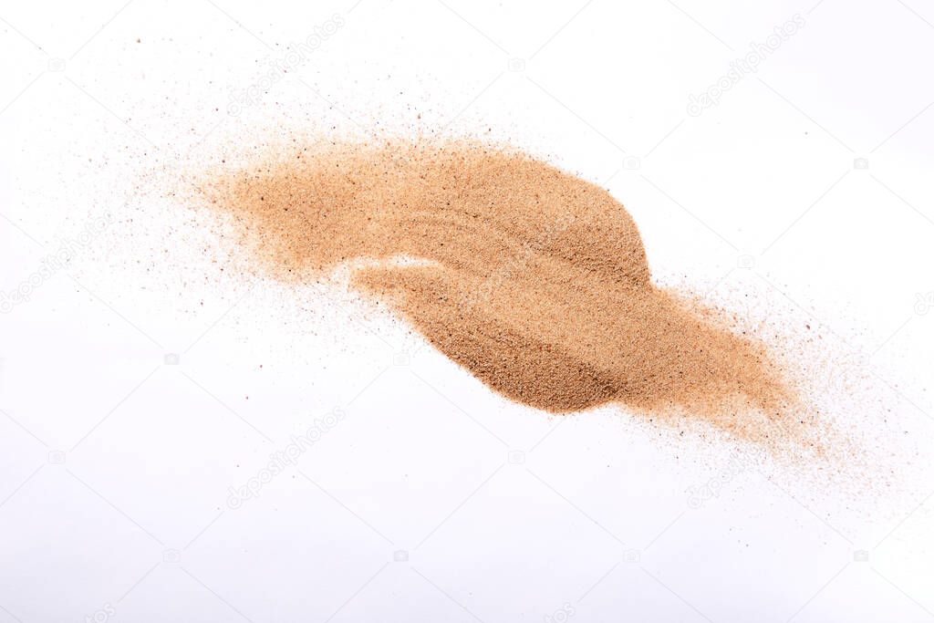 sand isolated on white background, close view 
