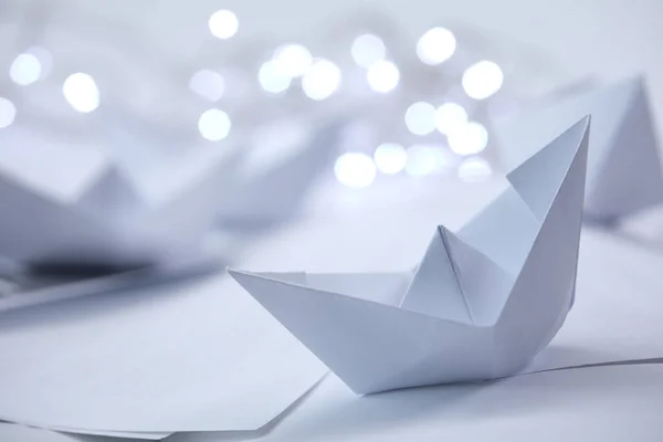 Paper Boats Small Lights Close View — 스톡 사진
