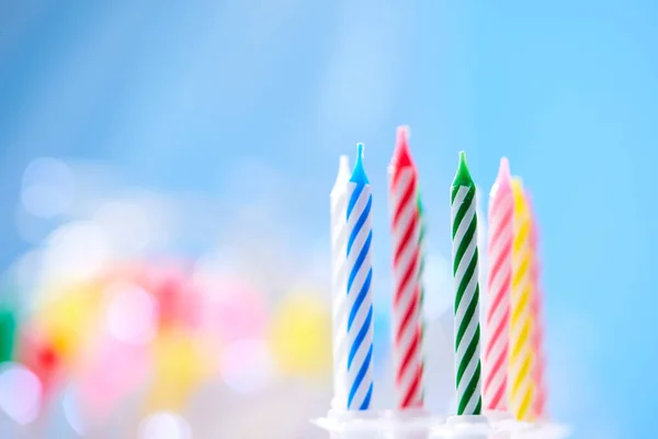 Birthday Candles Blue Background Close View — Stock Photo, Image