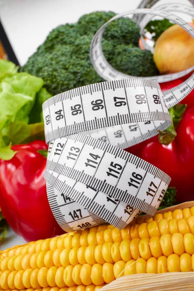 Fresh Vegetables Measuring Tape White Background — Stock Photo, Image