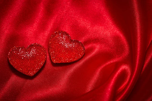 Valentine Hearts Red Silk Ύφασμα Ημέρα Του Αγίου Βαλεντίνου Φόντο — Φωτογραφία Αρχείου