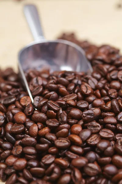 Kaffeebohnen Löffel Nahsicht — Stockfoto